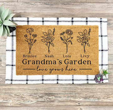 Personalized Birth Month Flower Doormat