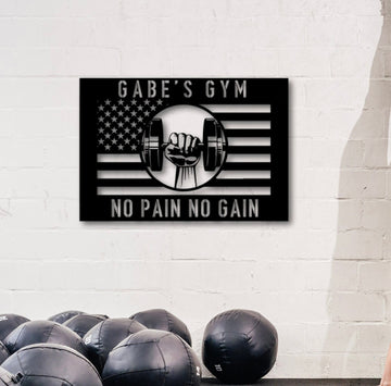 Metal American Flag Gym Sign with Fist