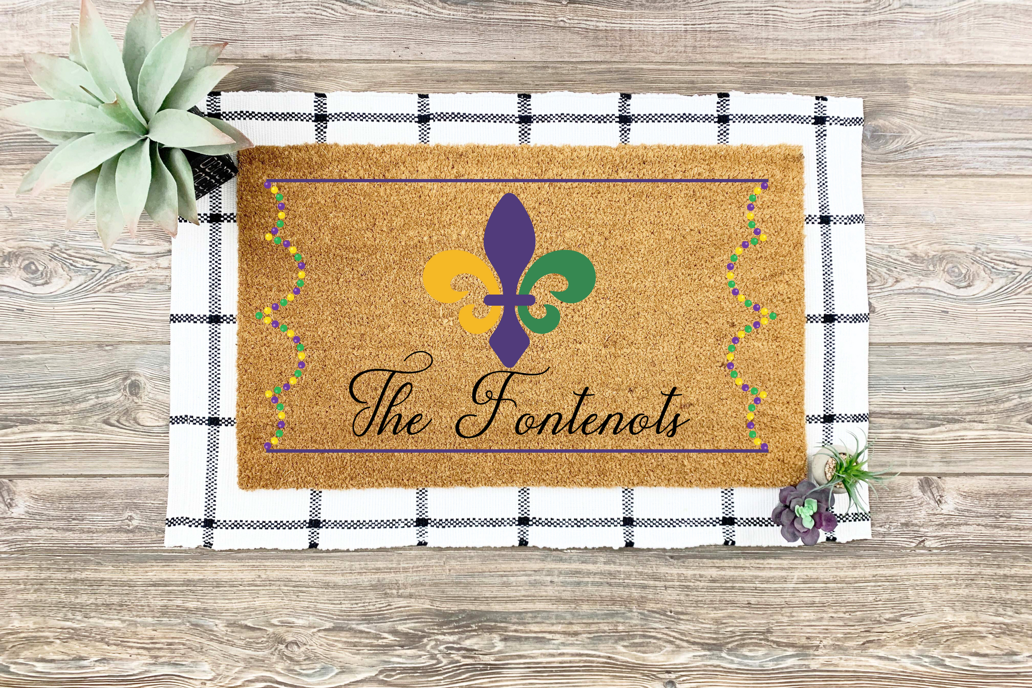 Mardi Gras Doormat with Last Name