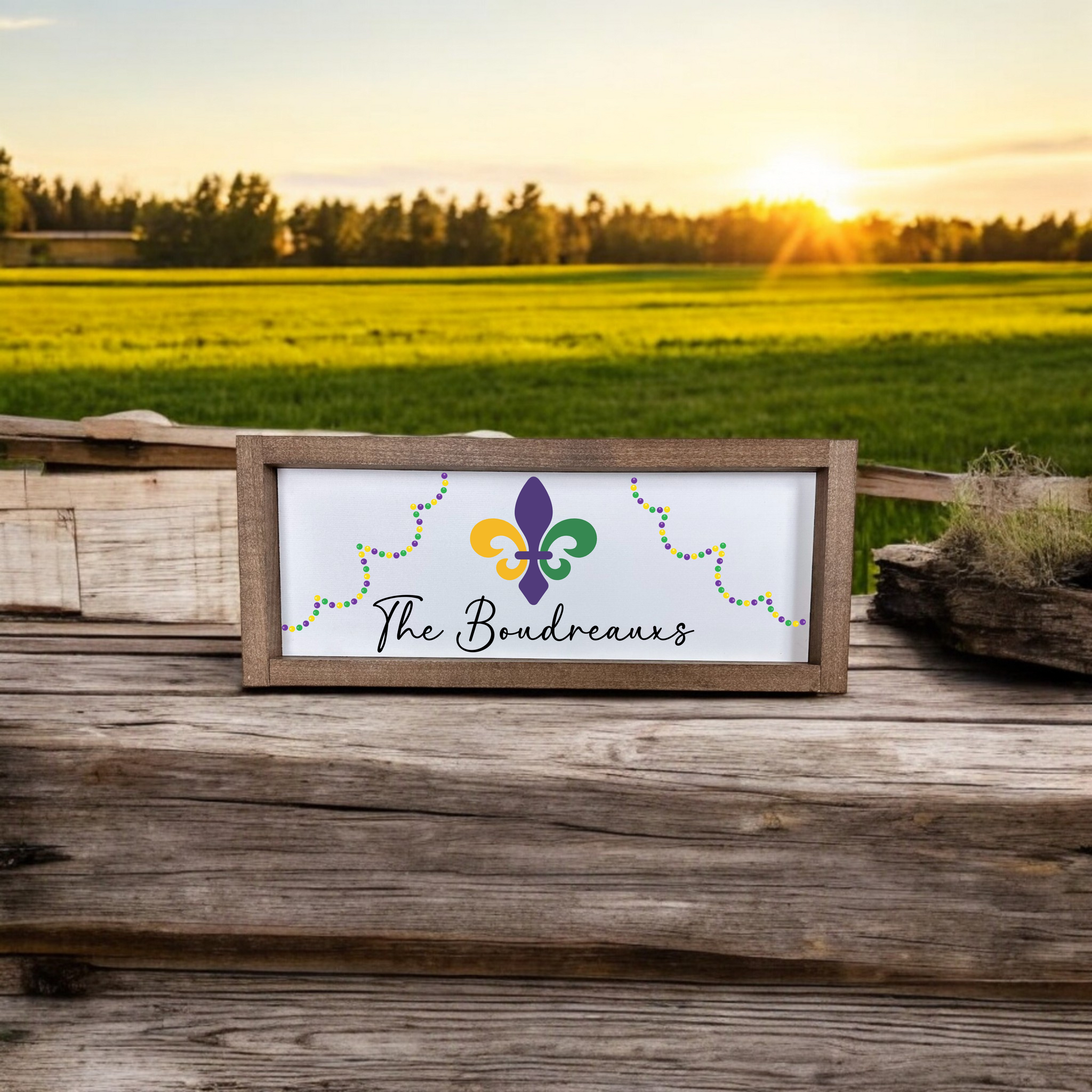 Framed Mardi Gras Sign with Family Name