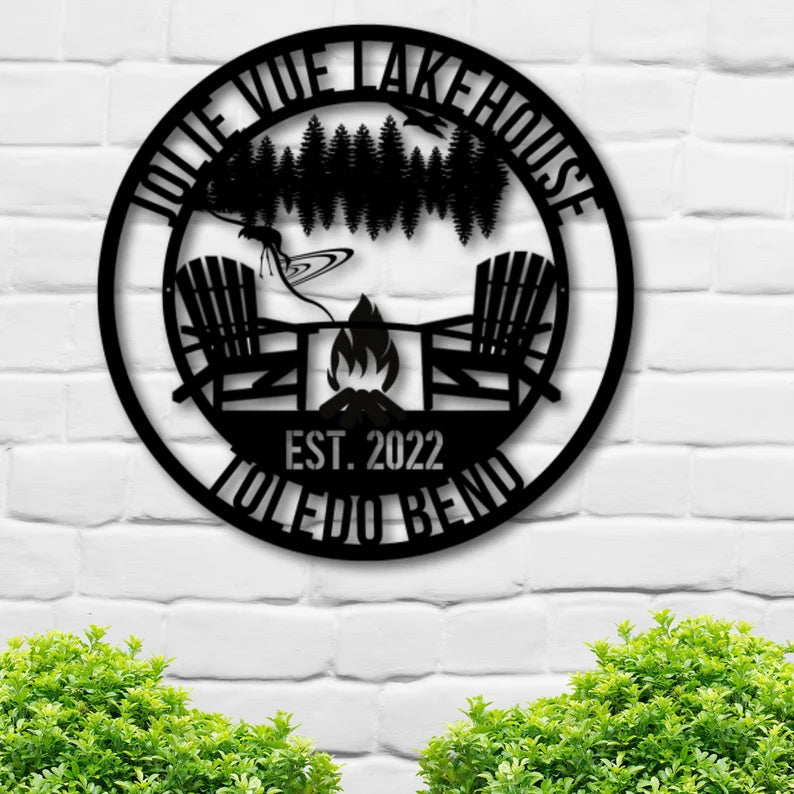 Metal Campfire and Lake Scene